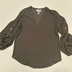 Joseph Ribkoff Olive Blouse with Buttoned Sleeves